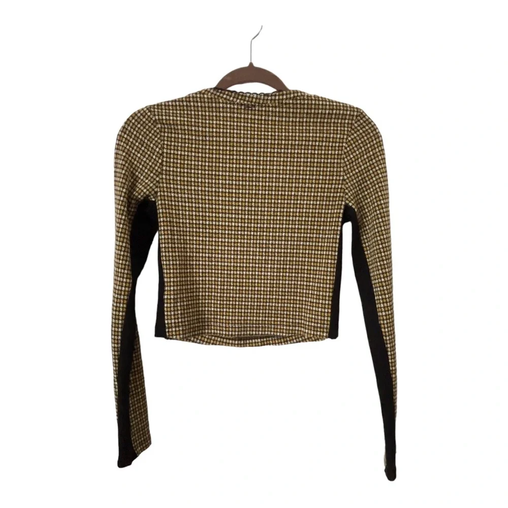 Free People Boston Herringbone Gold Scoop Neck Cropped Long Sleeve Tee‎ S